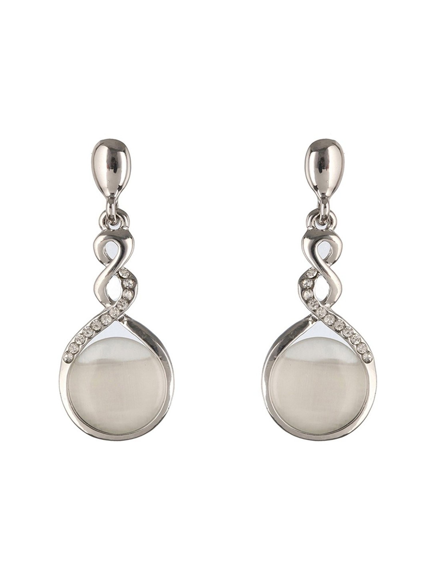 Prita by Priyaasi Twisted Tear Studded AD Silver-Plated Dangler Earrings