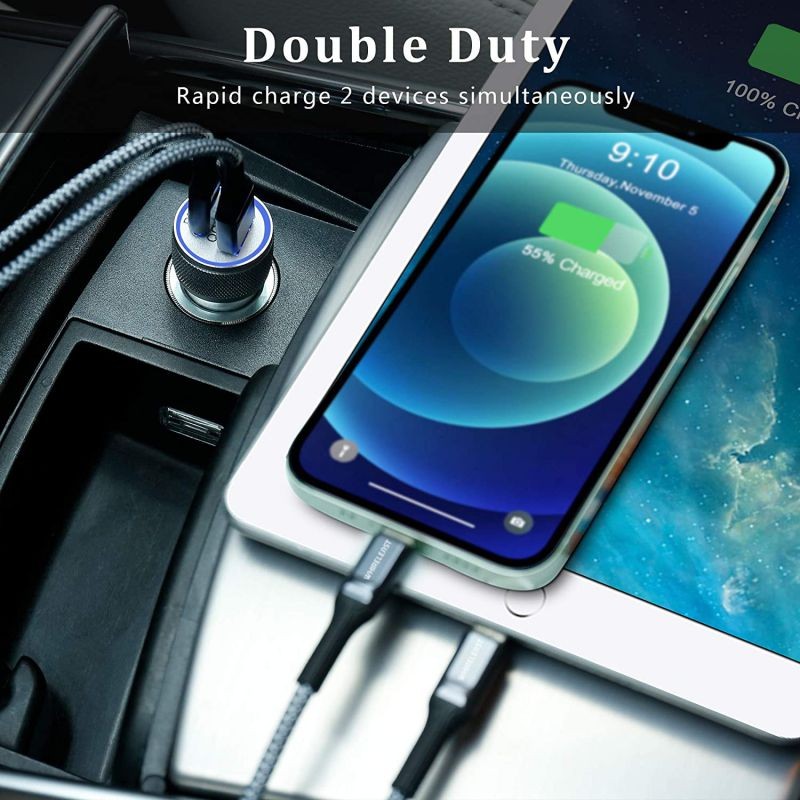 iPhone USB C Car Charger, WHIRELEAST 20W Dual Port Fast Car Charger Adapter with 3FT USB C to Lightning Cable for iPhone 12/12 Pro Max/Mini, 11/XR/XS/8/Plus, AirPods, iPad, More