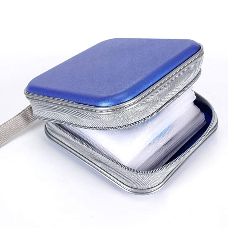 CD Case, 40 Capacity CD DVD Heavy Duty Wallet Storage Organizer Holder VCD Binder Bag Album Booklet (A-Blue)