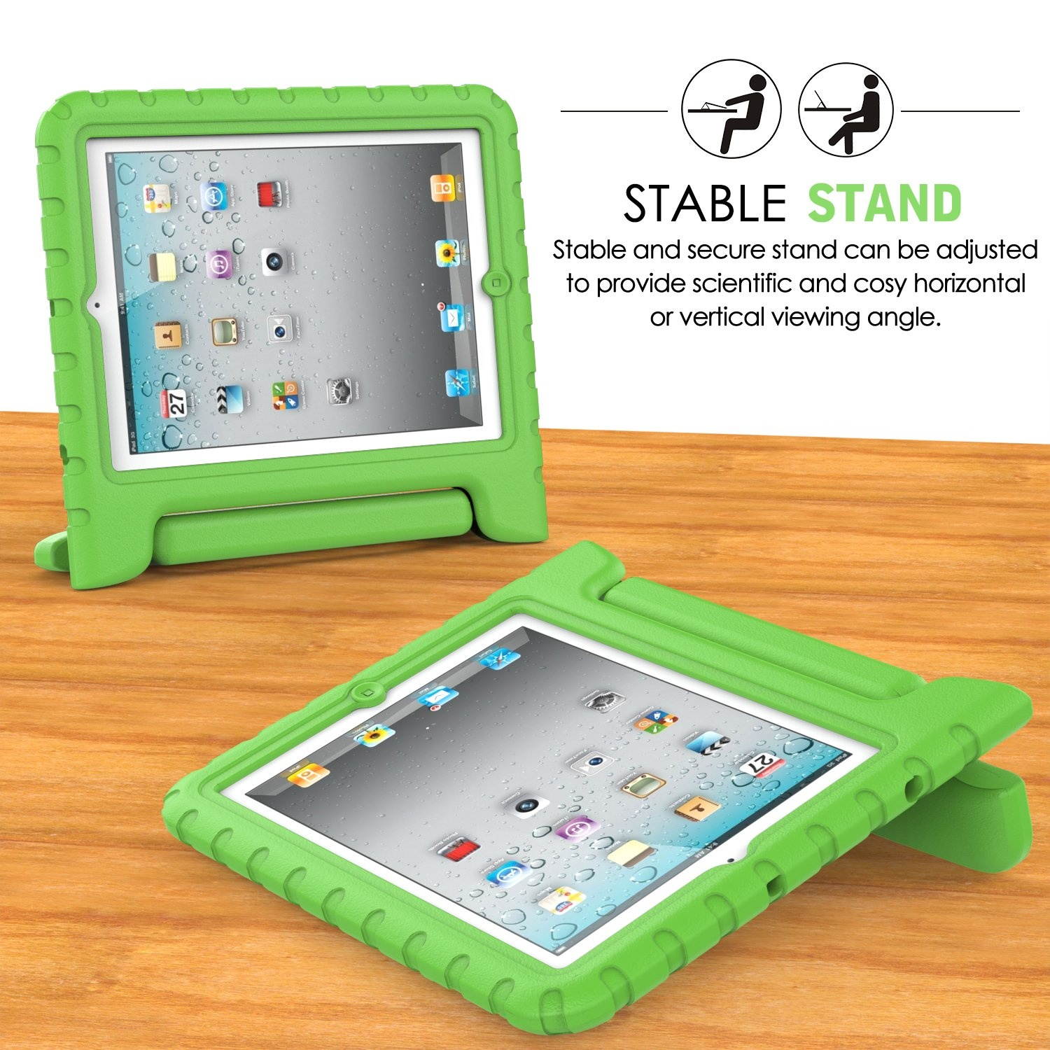 MoKo Case Fit iPad 2/3 / 4 - Kids Shock Proof Convertible Handle Light Weight Super Protective Stand Cover Compatible with iPad 2 / The New iPad 3 (3rd Gen) / iPad 4, Green