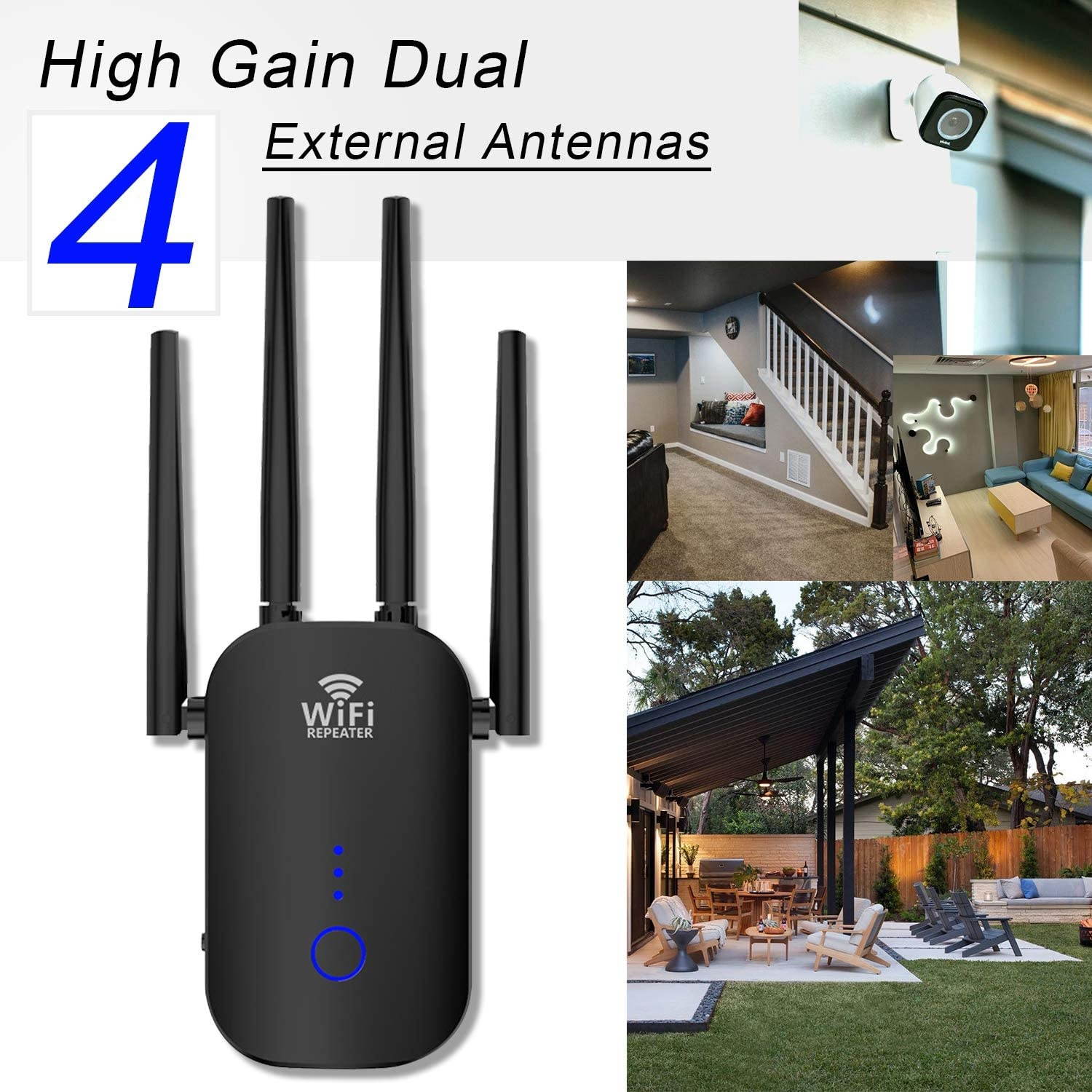 WiFi Booster 1200Mbps WiFi Extender 5GHz &2.4 Covers 1500Sq.ft Wireless WiFi Range Repeater for Home WiFi - Router Extender 3 Working Modes