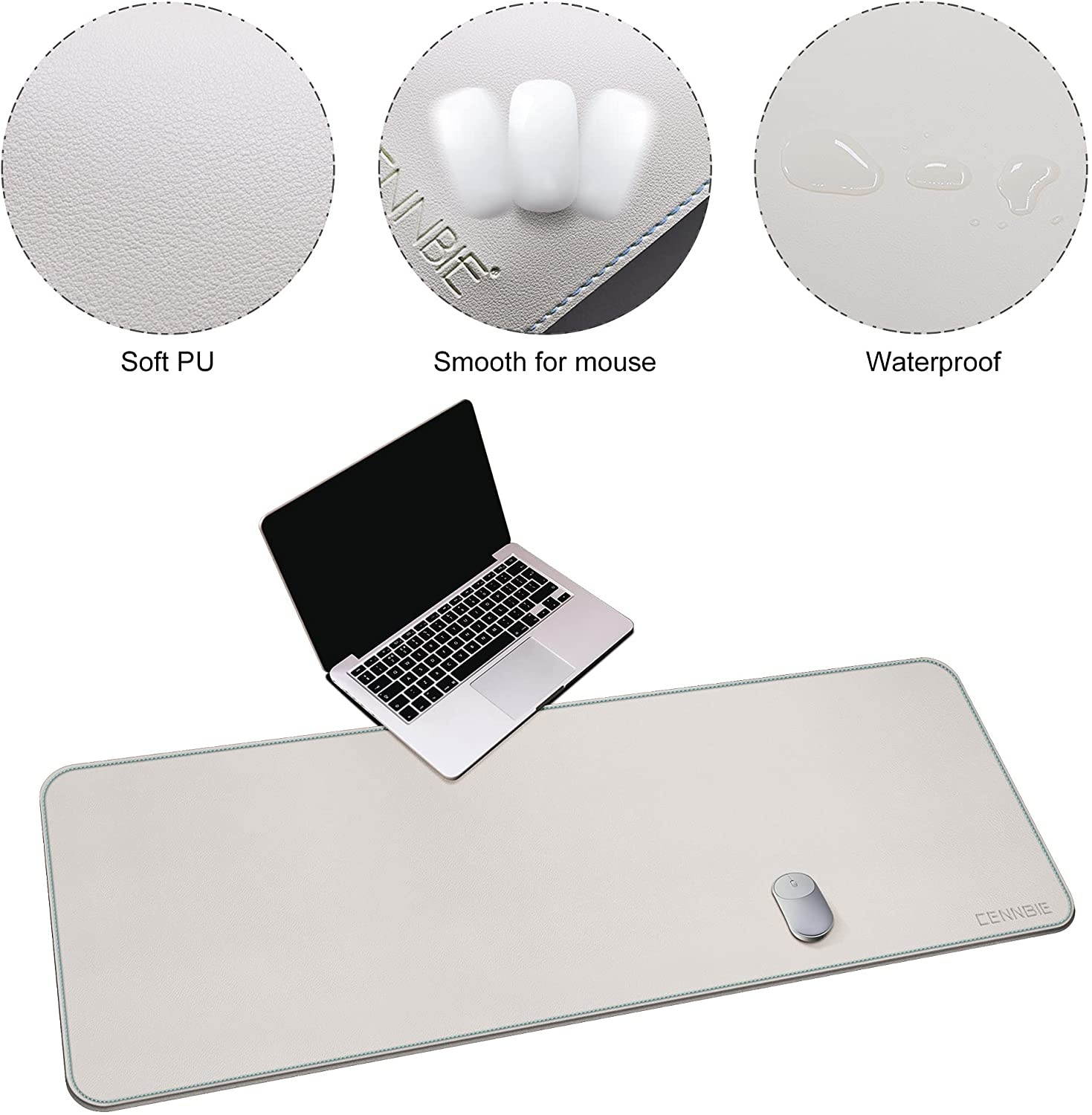 Desk Mat Pad Blotter Protector 59 x 23.6", Super Large PU Leather Desk Mat Laptop Keyboard Mouse Pad with Comfortable Writing Surface Waterproof (Off-White)
