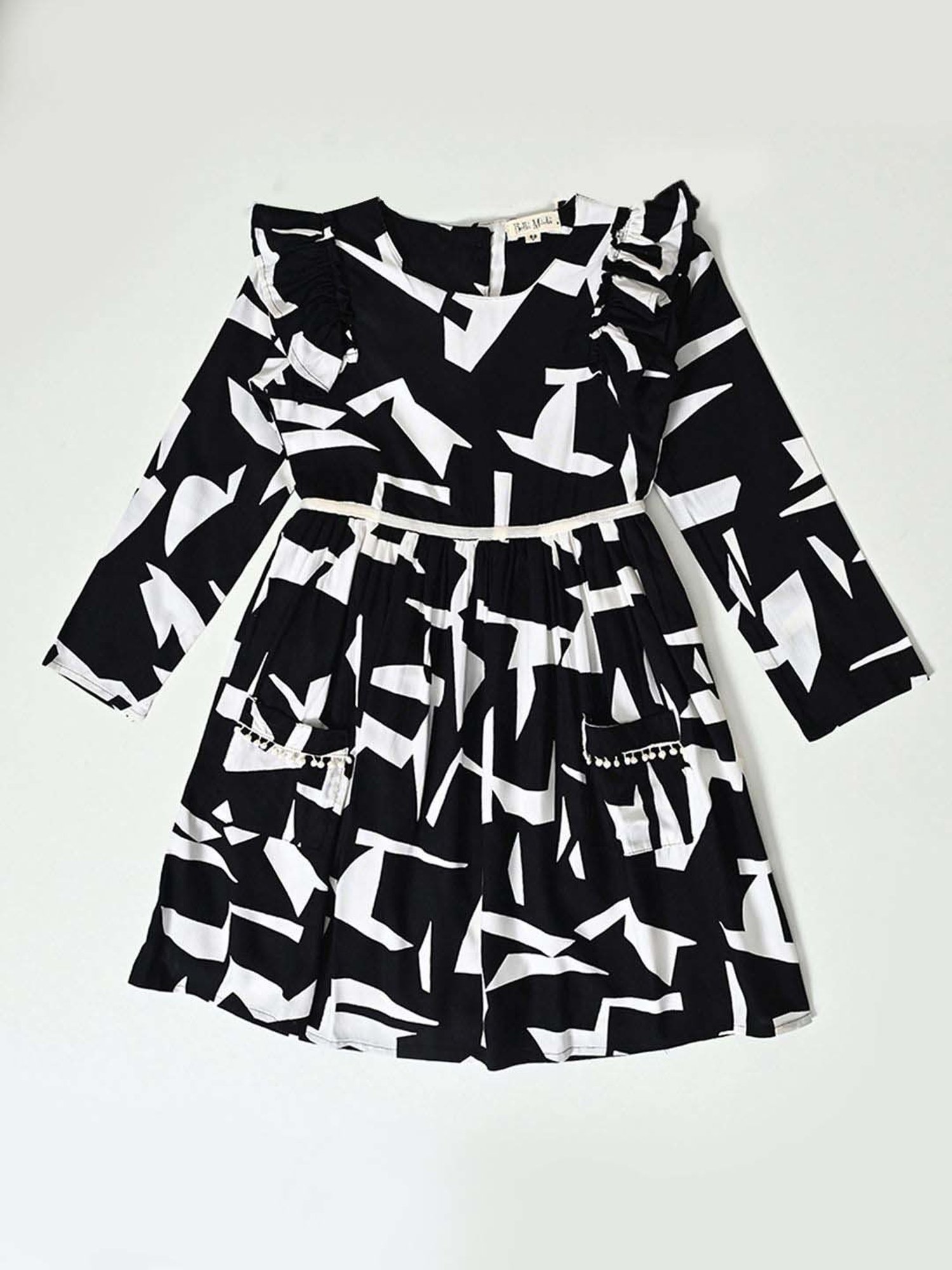 Bella Moda Kids Black Cotton Printed Full Sleeves Dress