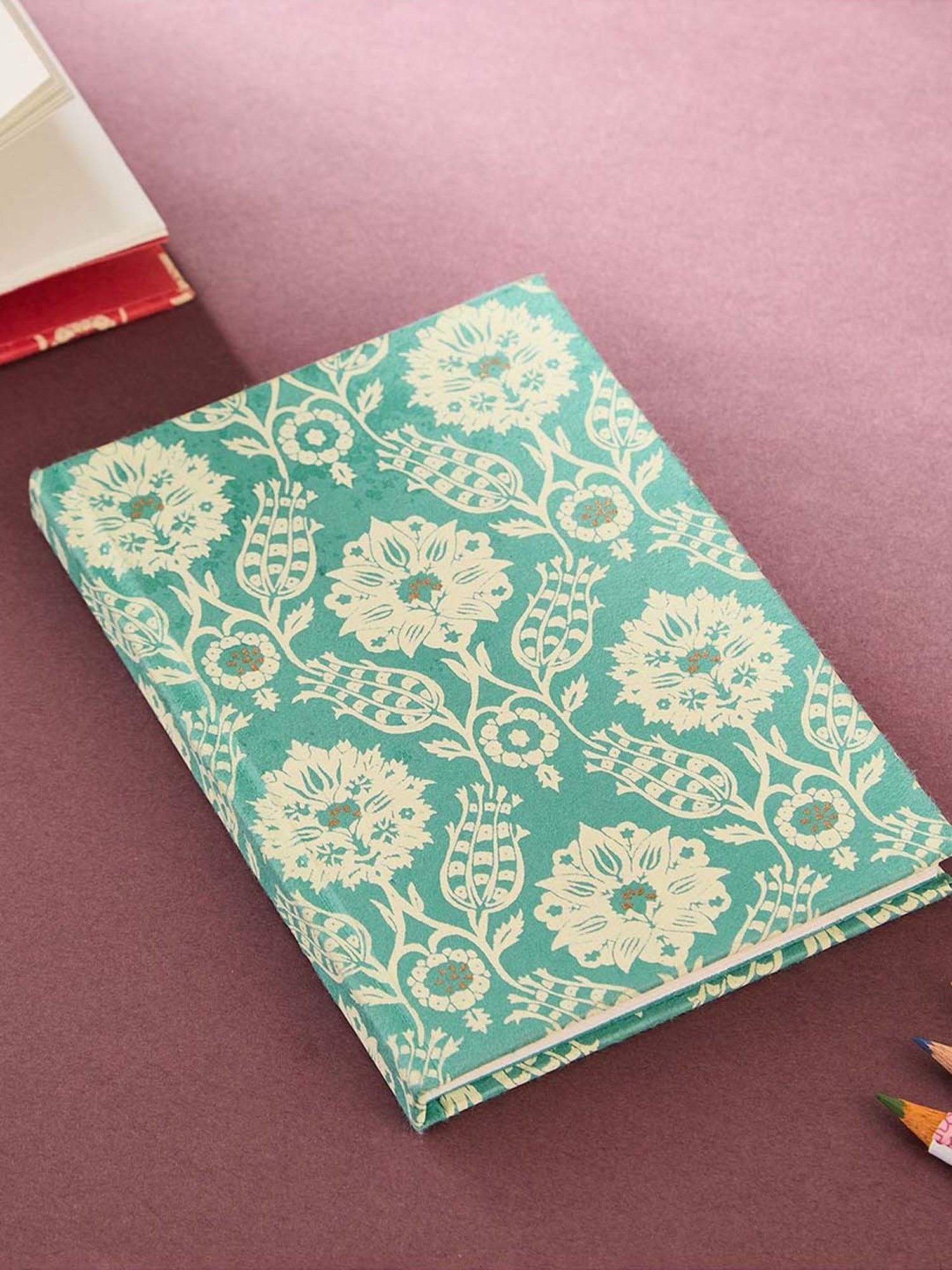 Fabindia Home Teal Paper Printed Sarkhaab Notebook