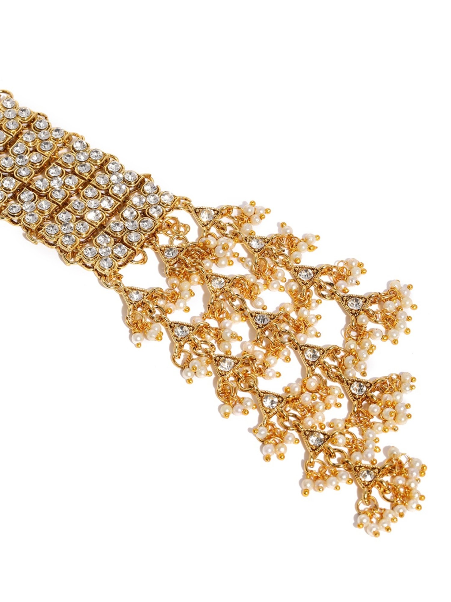 Zaveri Pearls Gold Tone Austrian Diamonds And Pearls Charm Classic Bracelet - ZPFK8831