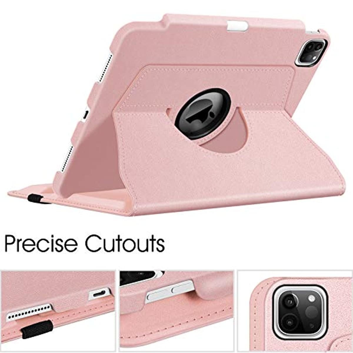 Fintie Case with Built-in Pencil Holder for iPad Pro 11" 2020 & 2018 [Support 2nd Gen Pencil Charging Mode] - 360 Degree Rotating Stand Protective Cover with Auto Sleep/Wake, Rose Gold