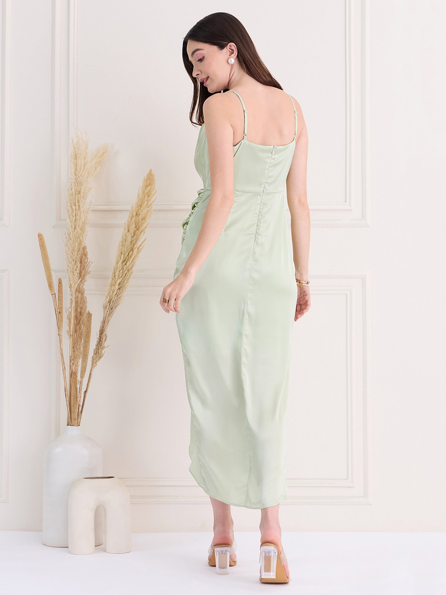 Magre Light Green Regular Fit Midi Dress