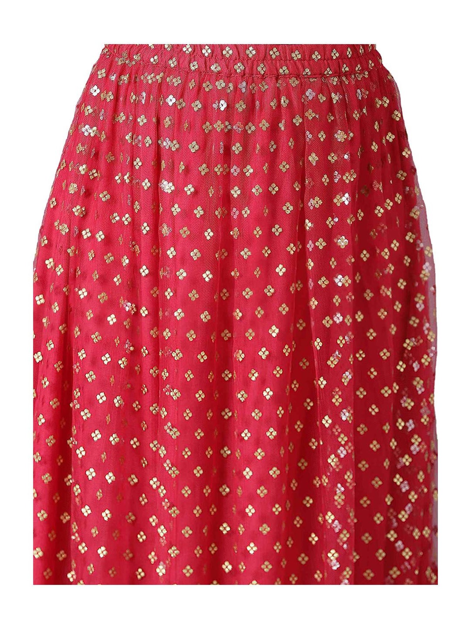 Aurelia Kids Yellow & Red Embroidered Top with Skirt & Dupatta