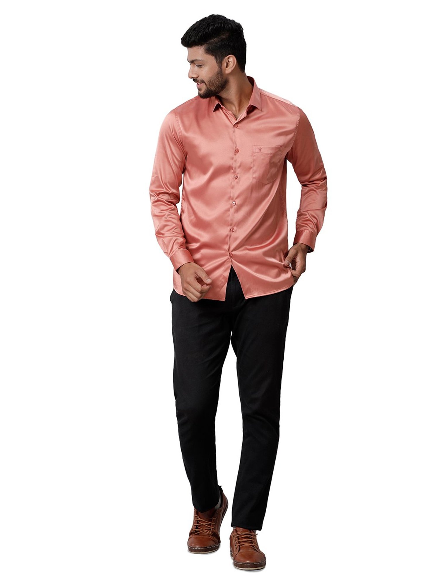 Ramraj Peach Regular Fit Full Sleeves Shirt