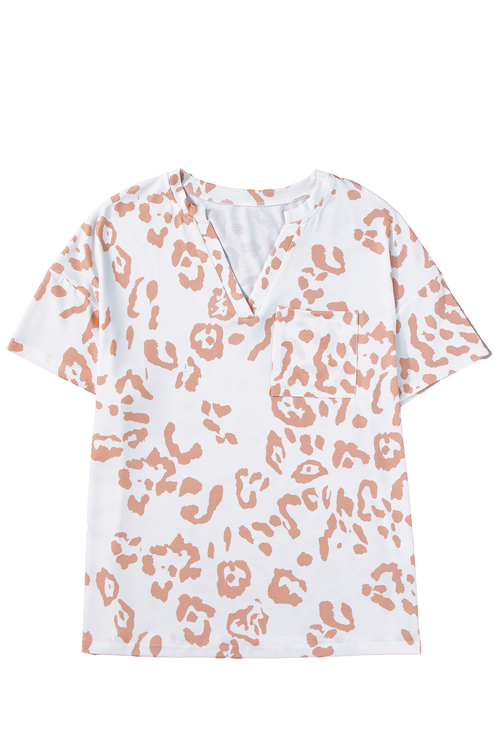 White V Neck Pocketed Leopard Plus Size Top