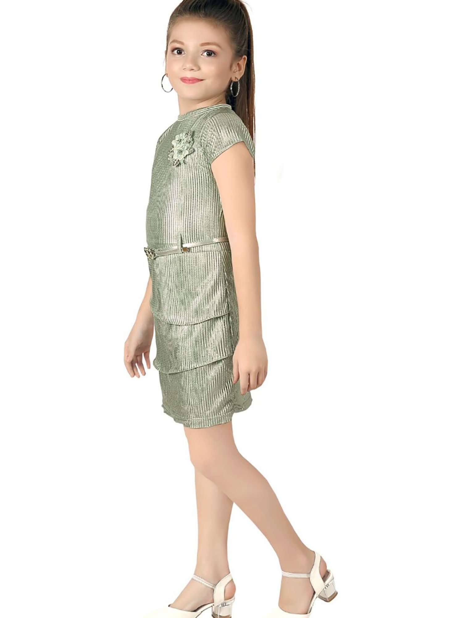 Peppermint Kids Black & White Printed Full Sleeves Dress