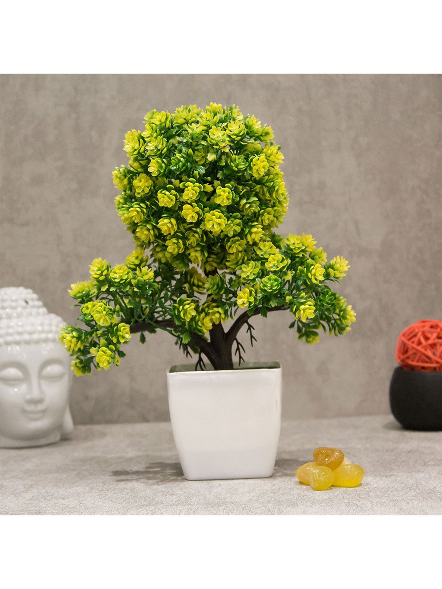 Amflix Yellow Artificial Bonsai Plant With Pot