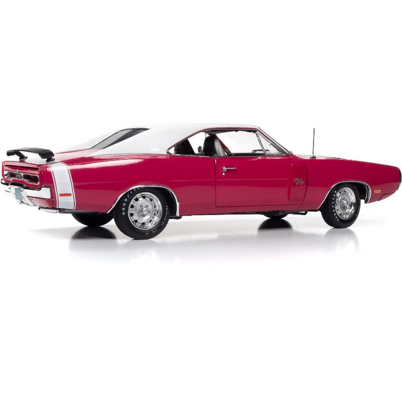 1970 Dodge Charger R/T SE 440 Hardtop Panther Pink with White Top and Stripe and Black Stripes "Class of 1970" 1/18 Diecast Model Car by Autoworld