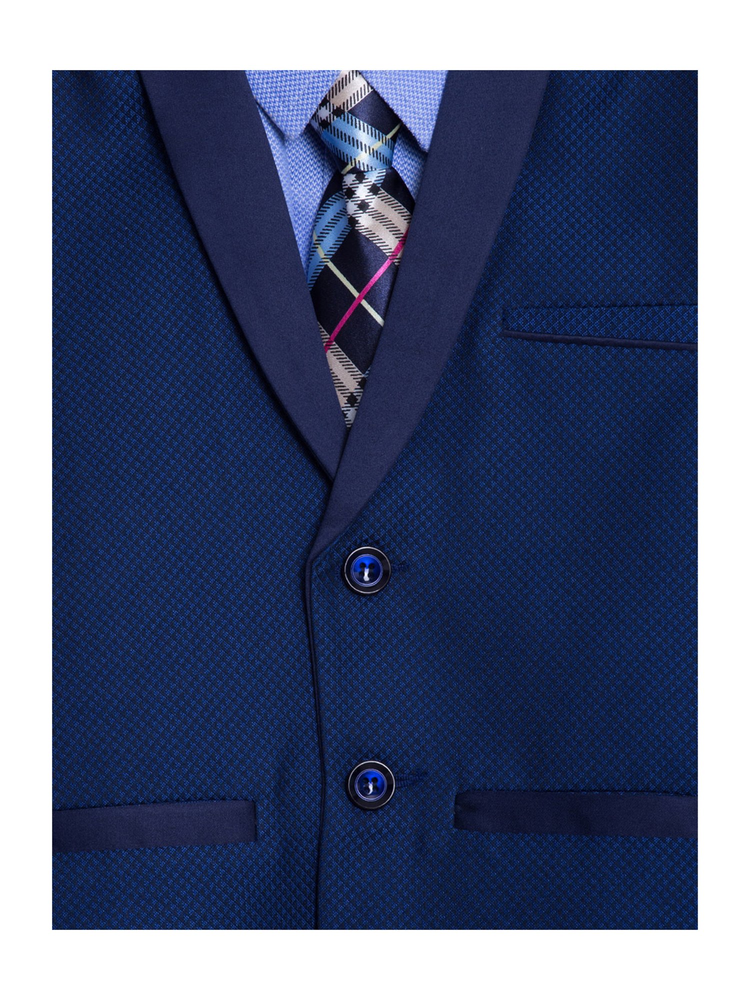 Blue Giraffe Kids Blue Self Pattern Shirt With Waist Coat