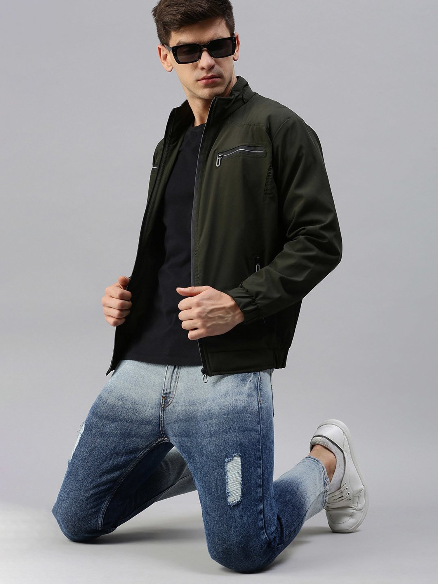 VOXATI Green Regular Fit High Neck Jacket