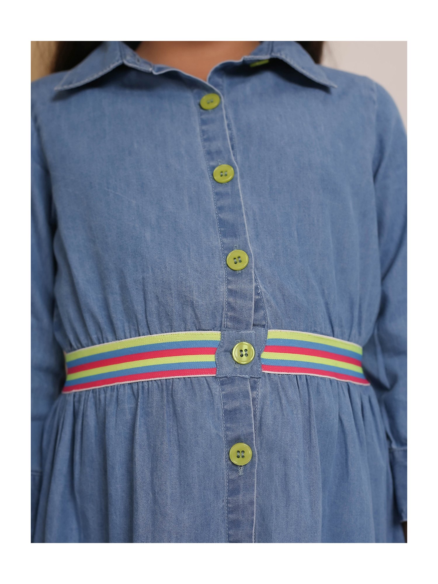 Budding Bees Girls Blue Solid Shirt Dress