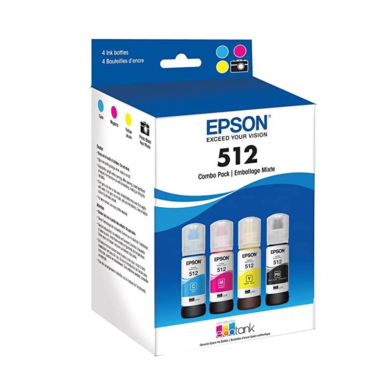 T512 EcoTank Ink Ultra-high Capacity Bottle Color Combo Pack (T512520-S) for select  EcoTank Printers
