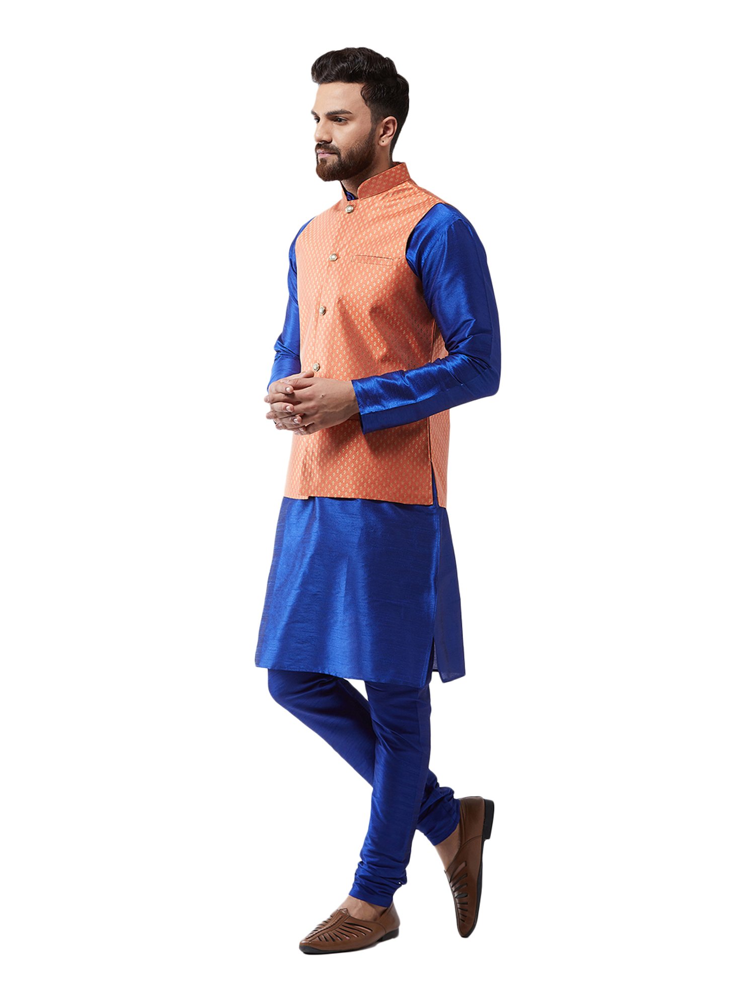 Sojanya Royal Blue & Orange Self Print Suit