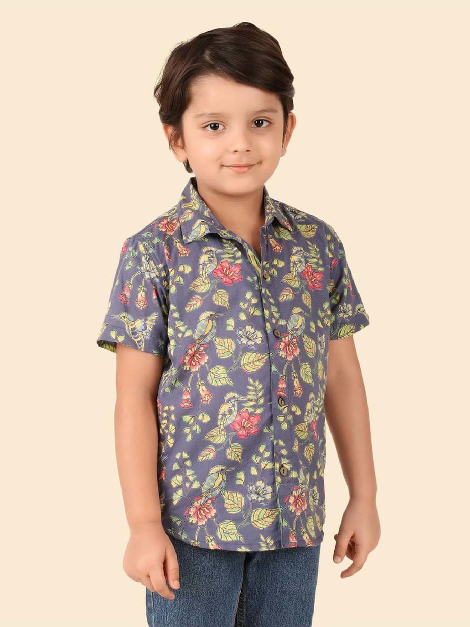 Fabindia Boys Navy Cotton Printed Shirt