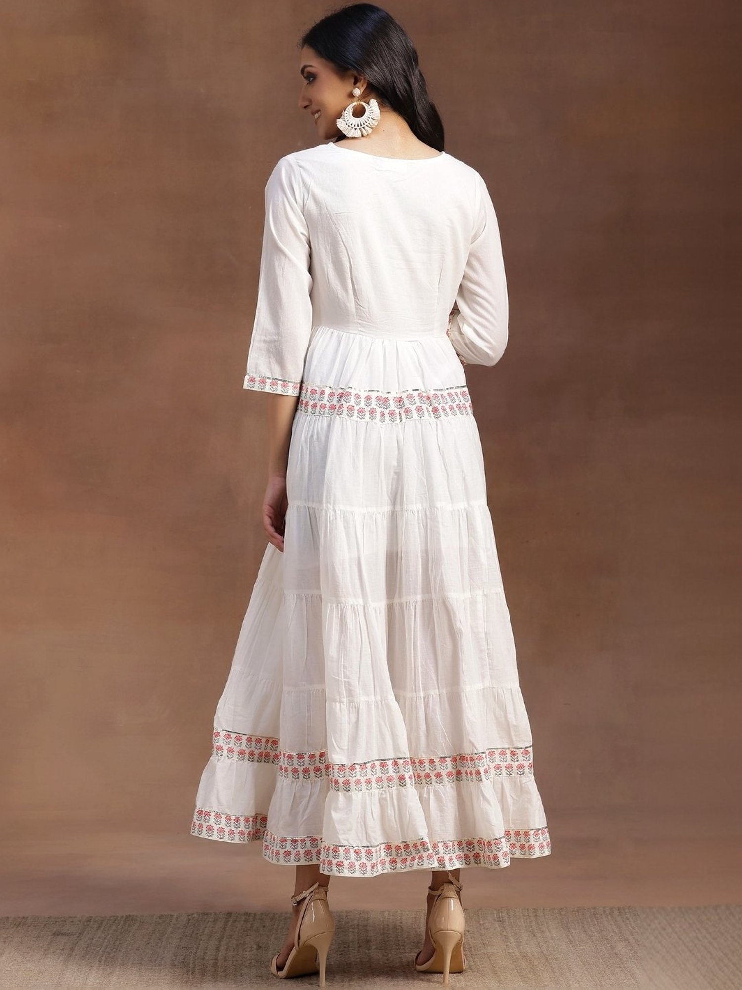 Saffron Threads Black Cotton Floral Print Ethnic Dress