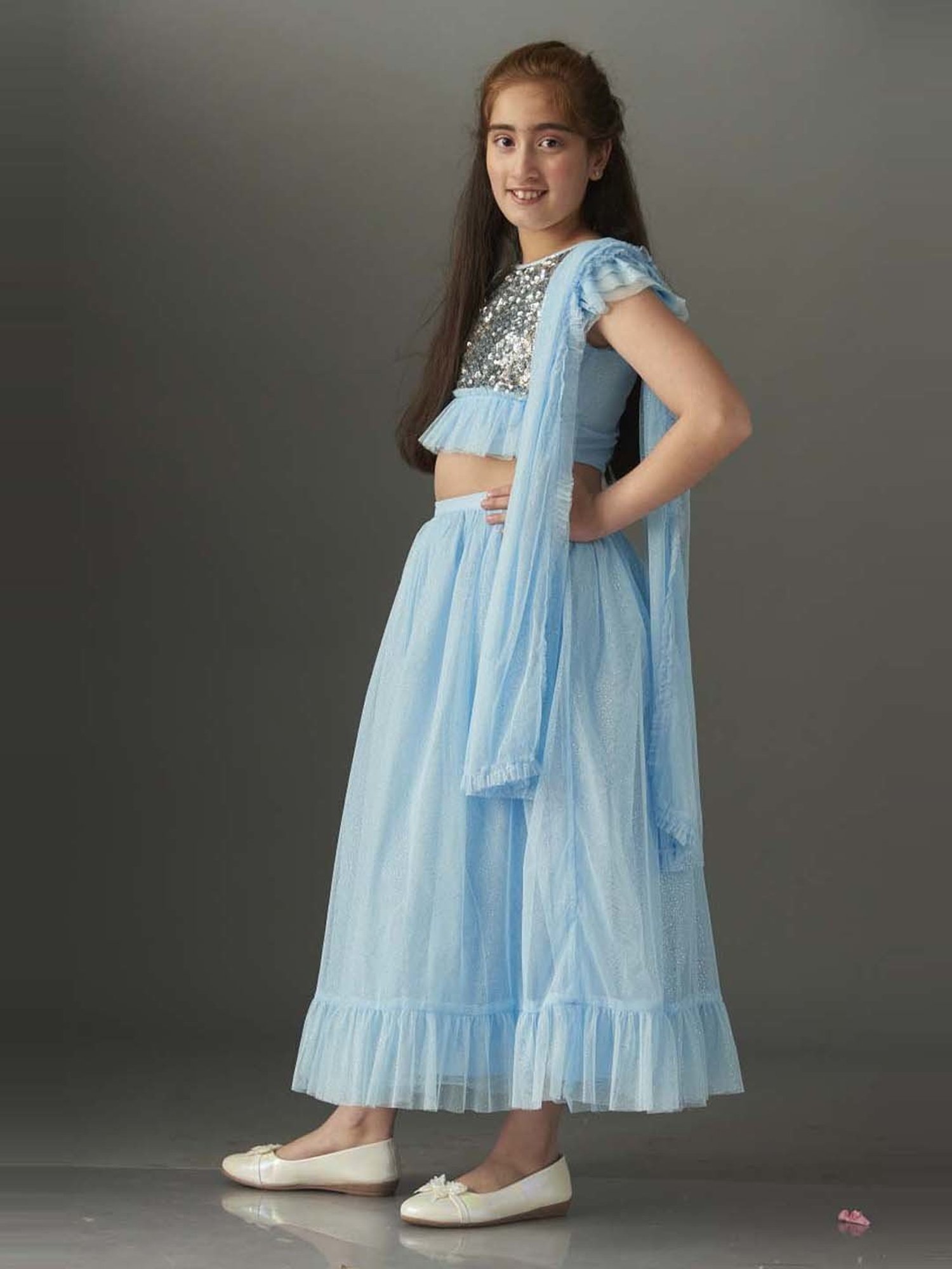 KidsDew Kids Blue Embellished Lehenga Cholis