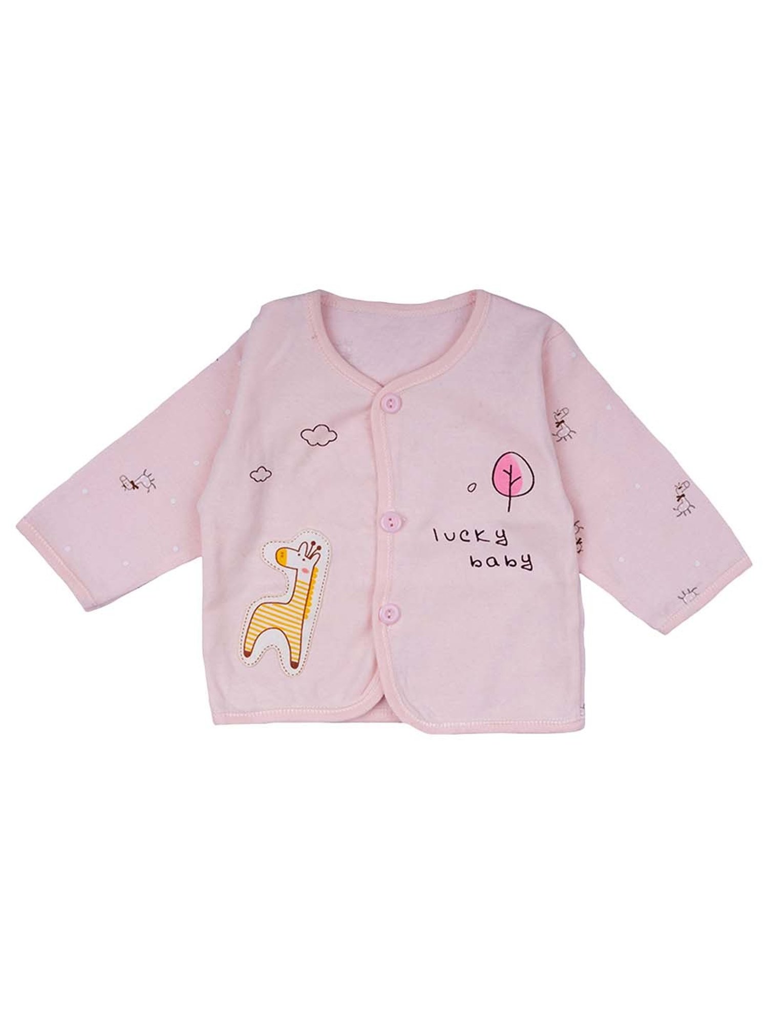 Baby Moo Kids Pink Printed Full Sleeves T-Shirt Set