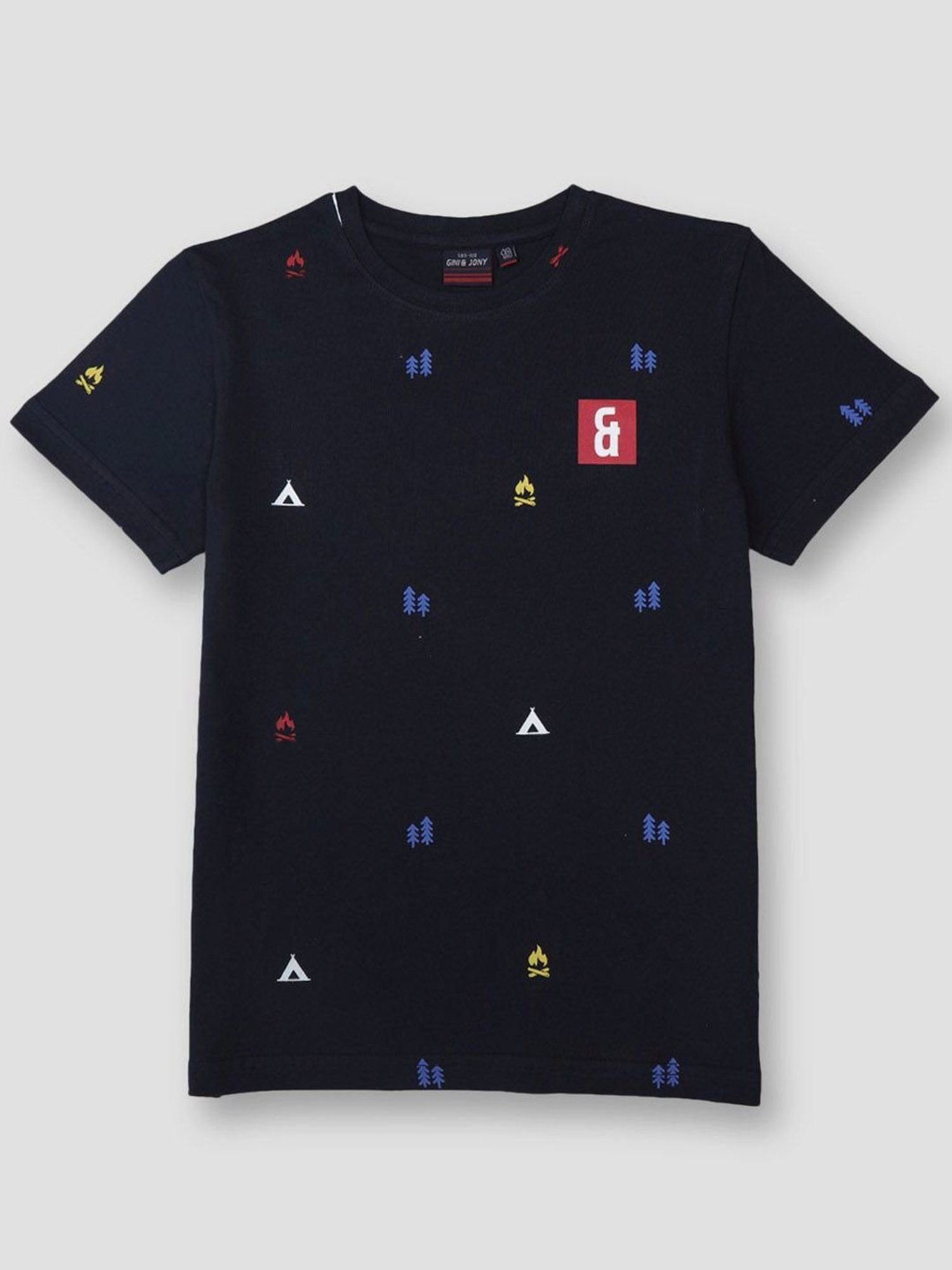 Gini & Jony Kids Navy Cotton Printed T-Shirt