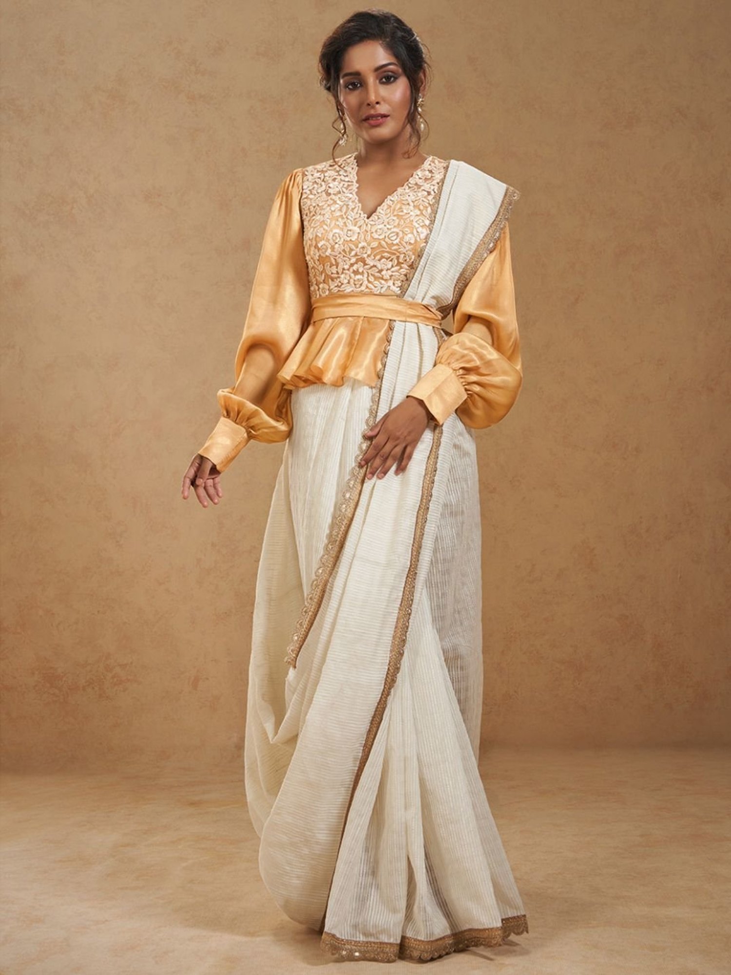 Salwar Studio Beige Embroidered Blouse