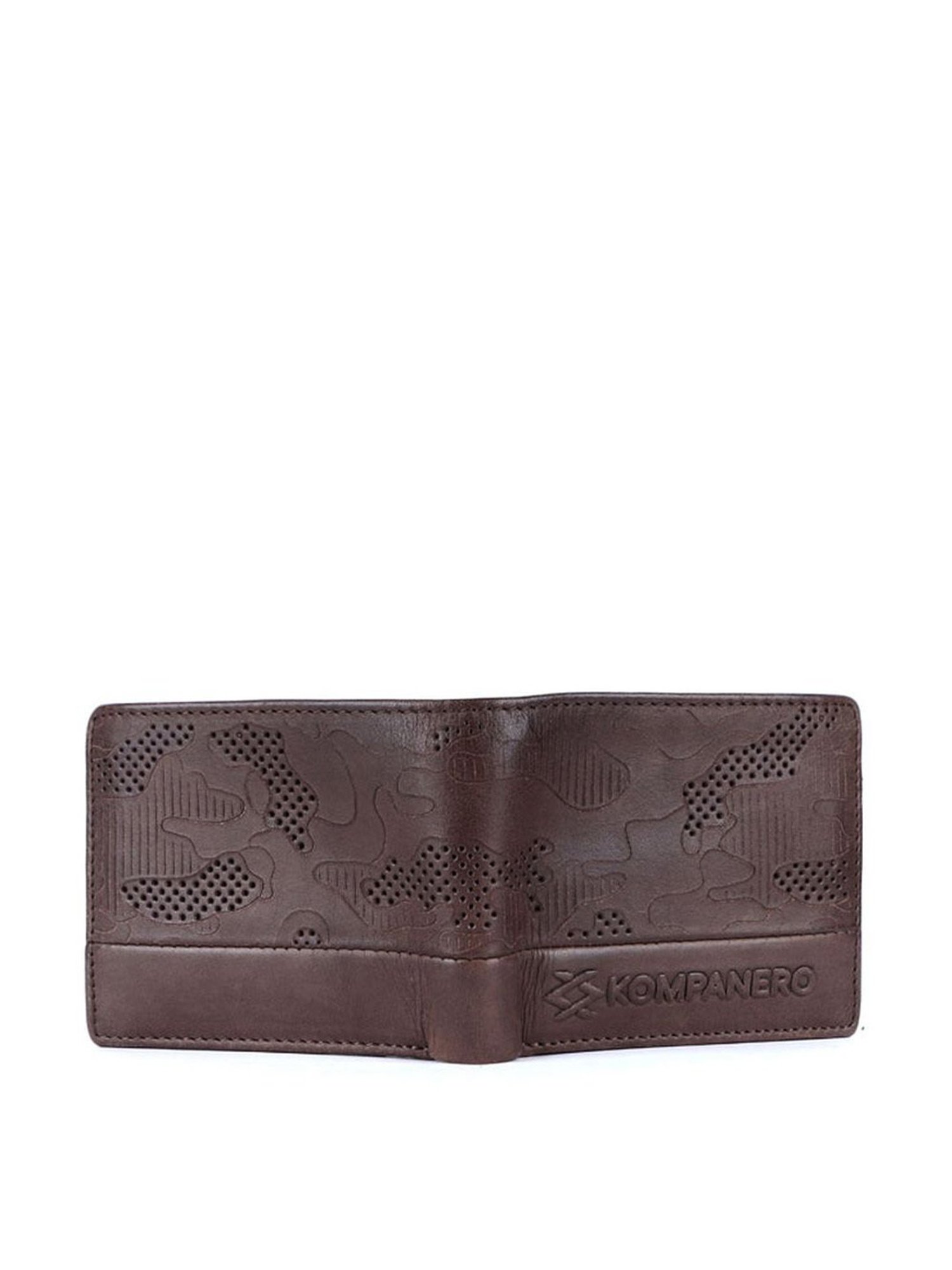 KOMPANERO Garrison Dark Brown Leather Textured Bi-Fold Wallet