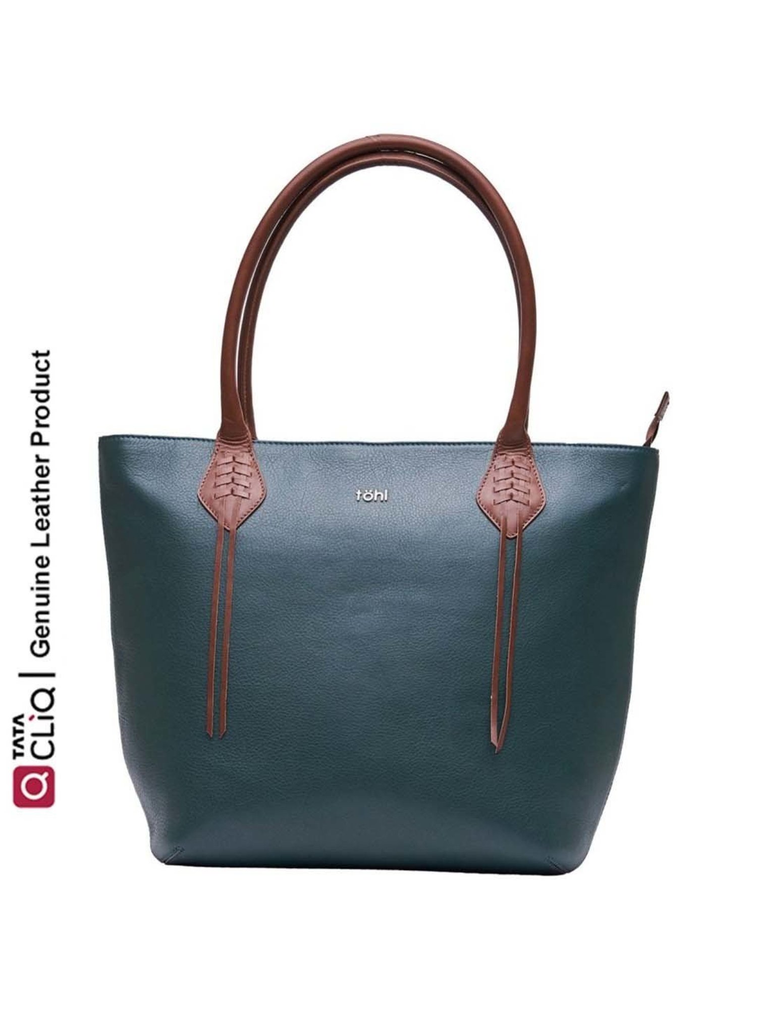 Tohl Teal Green Solid Medium Tote Handbag