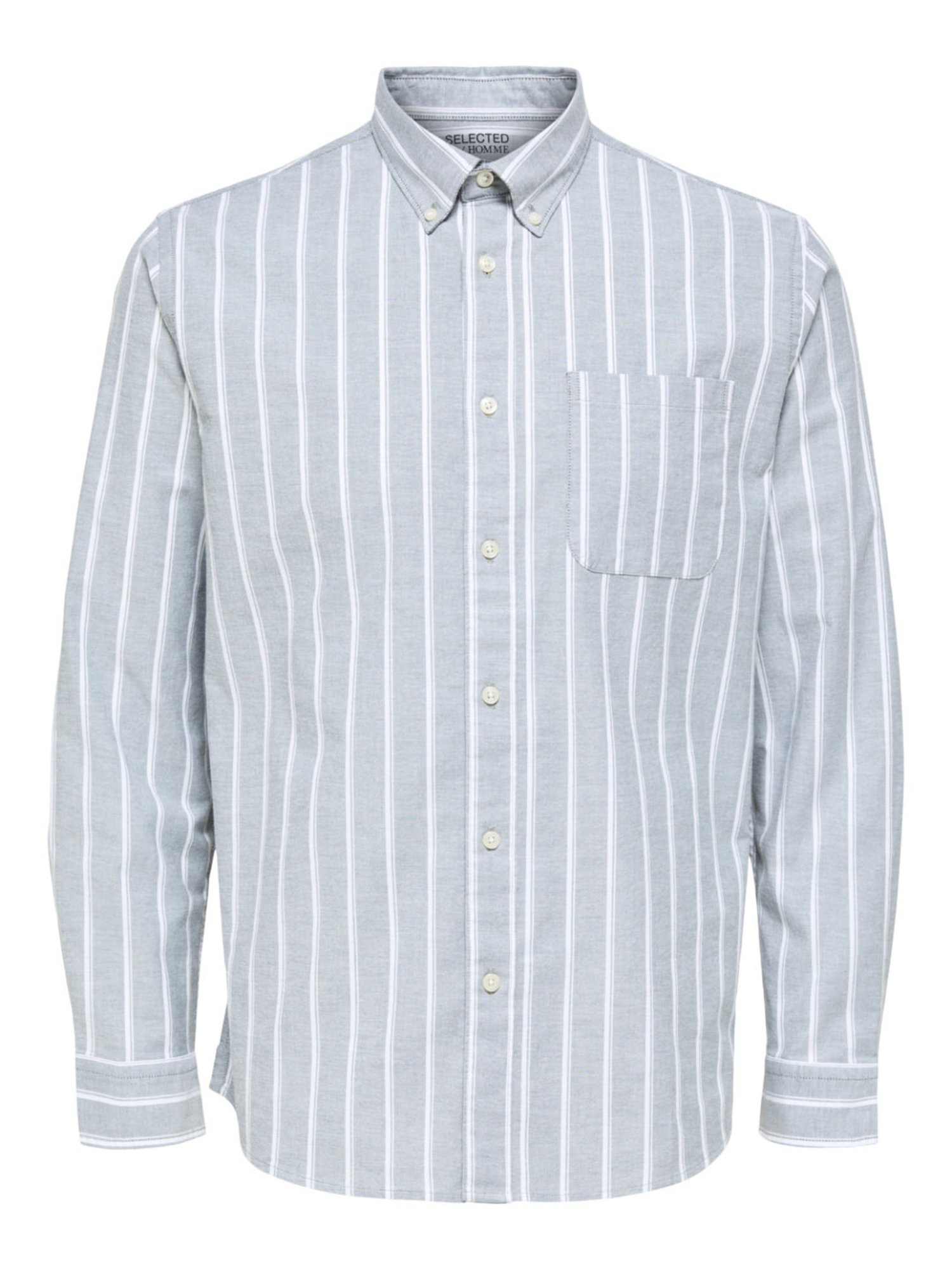 SELECTED HOMME Grey Cotton Regular Fit Striped Shirt