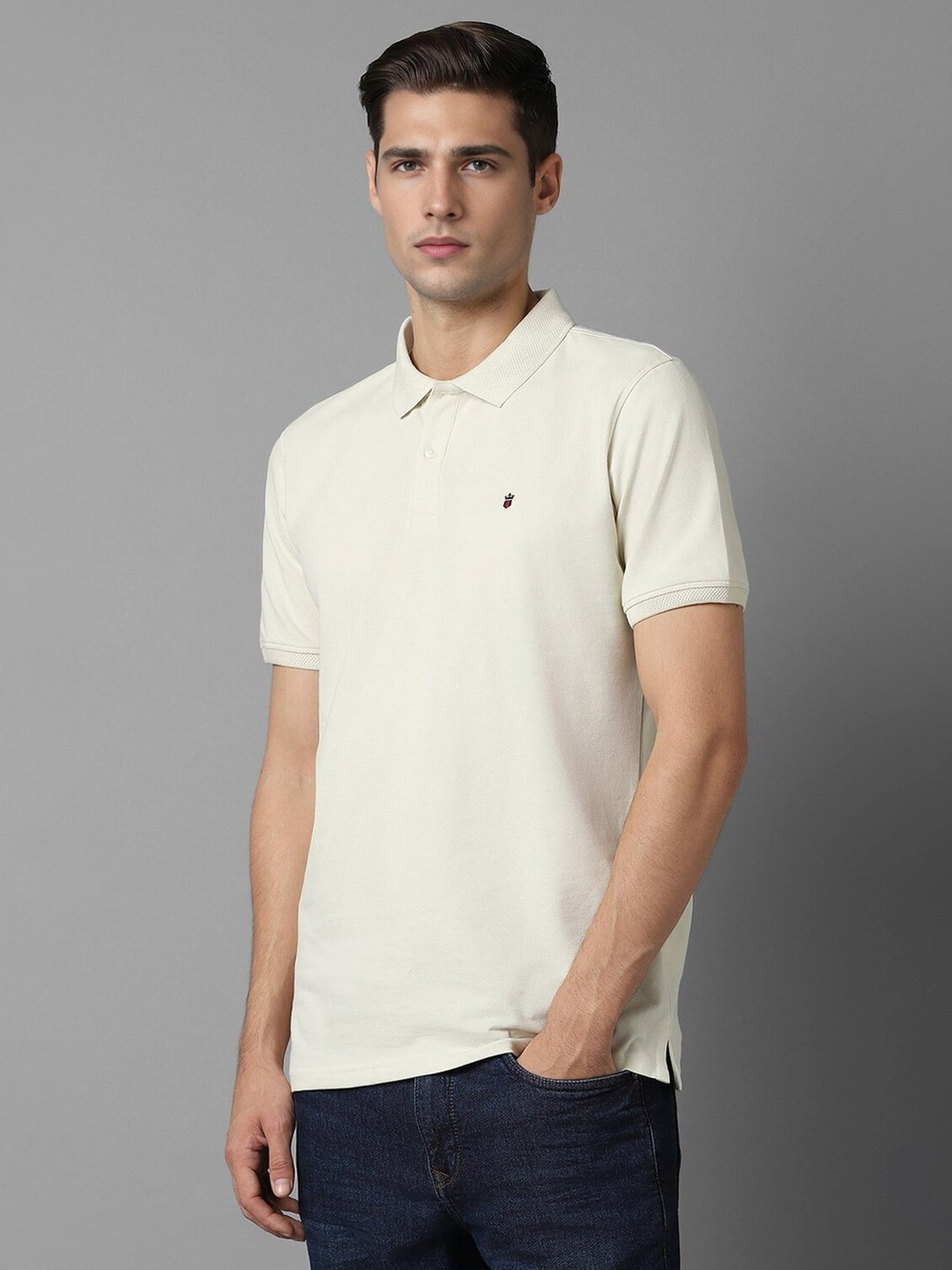 Louis Philippe Beige Cotton Slim Fit Polo T-Shirt