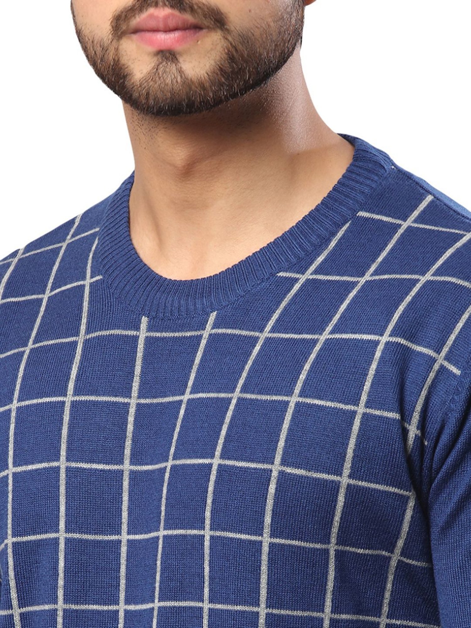 Raymond Blue Regular Fit Checks Sweater