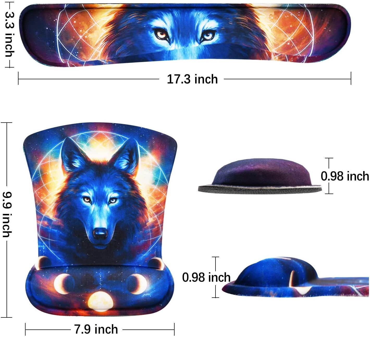 Keyboard Pad Wrist Rest Mouse Pad, ToLuLu Gel Ergonomic Mouse Pads Wrist Support for Computer Laptop, Mousepad Keyboard Wrist Support w/Memory Foam for Easy Typing & Pain Relief, Desk Decor Cool Wolf