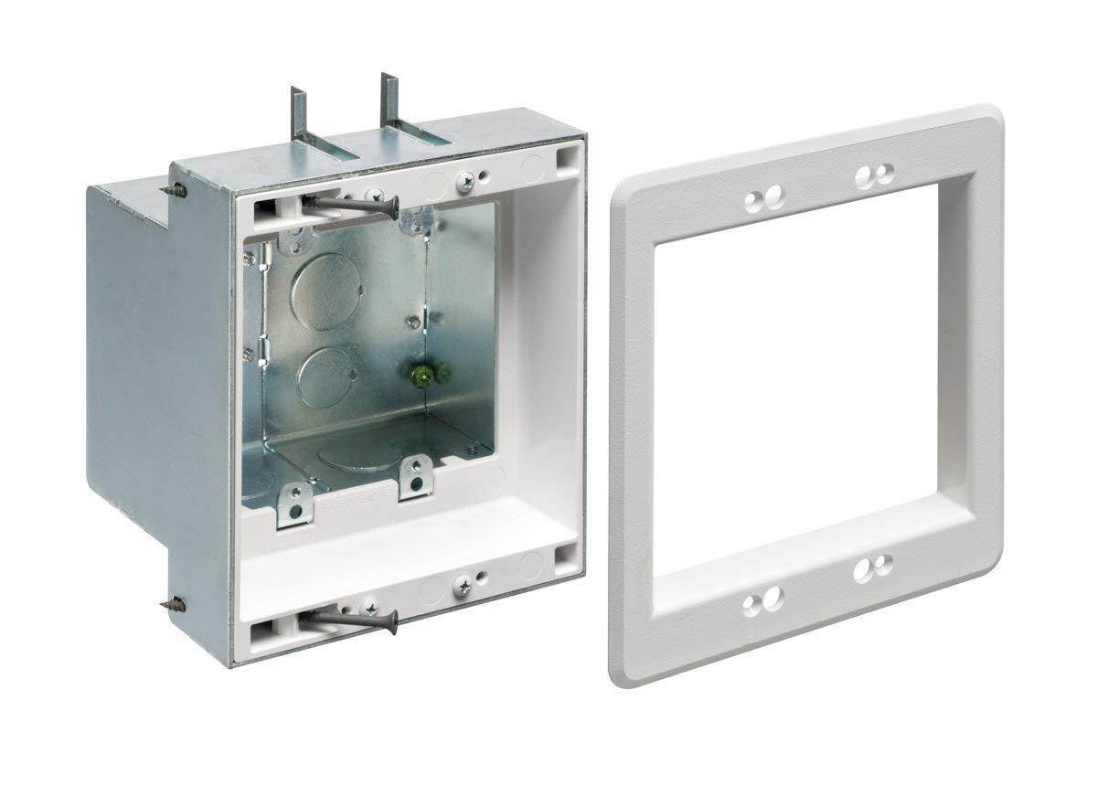 Arlington Industries TVBS505 2-Gang Steel TV Box Recessed Outlet Wall Plate Kit, White, 1-Pack