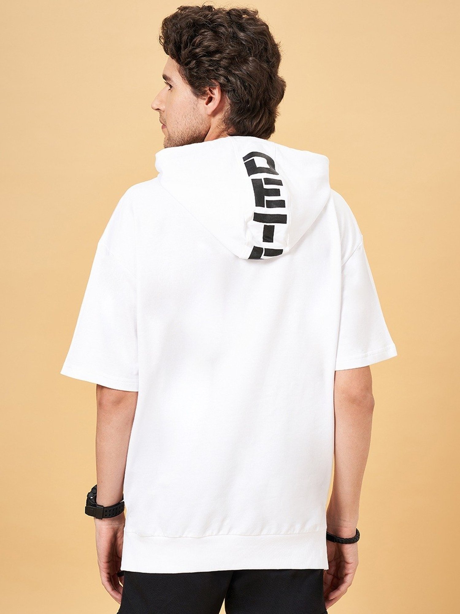 Street 808 by Pantaloons White Cotton Regular Fit Hooded T-Shirt