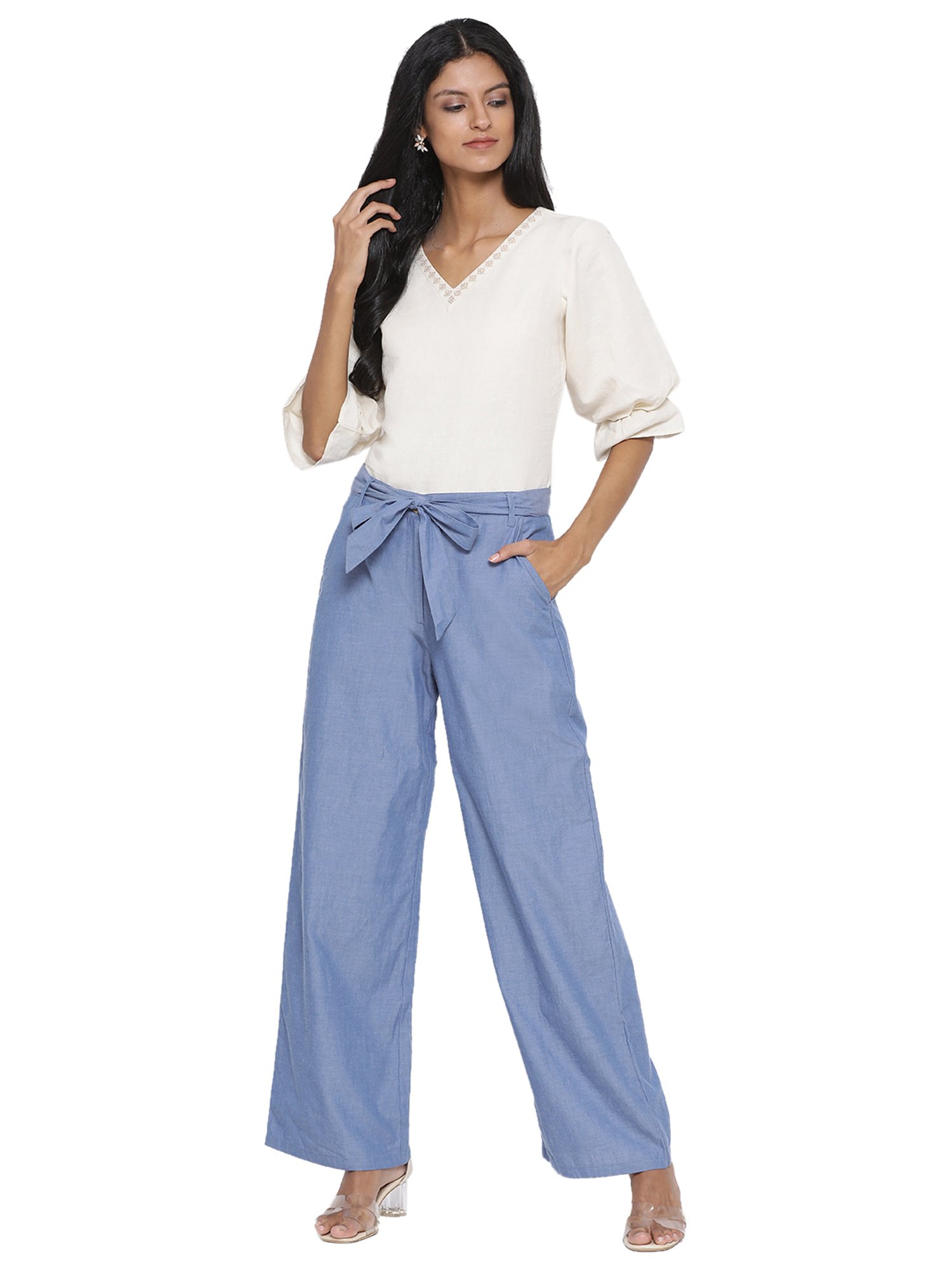 Rooted Blue Cotton Trousers