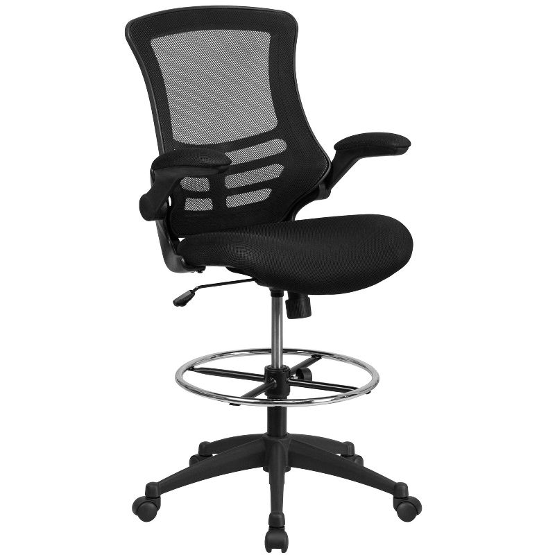Mid Back Ergonomic Drafting Chair with Adjustable Foot Ring Black - Riverstone Furniture