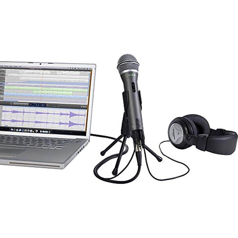Samson Q2U Dynamic USB Microphone Podcasting Pack and Accessory Bundle with Boom Arm + Headphones + Pop Filter + Fibertique Cloth