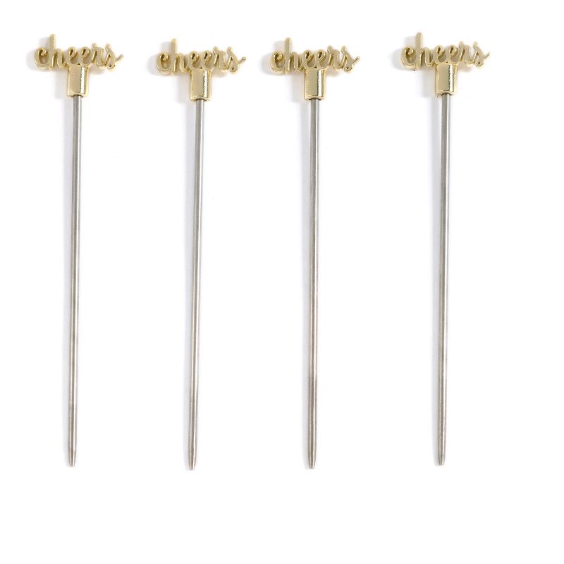 Set Of 4 "Cheers" Cocktail Picks - Gold - Shiraleah
