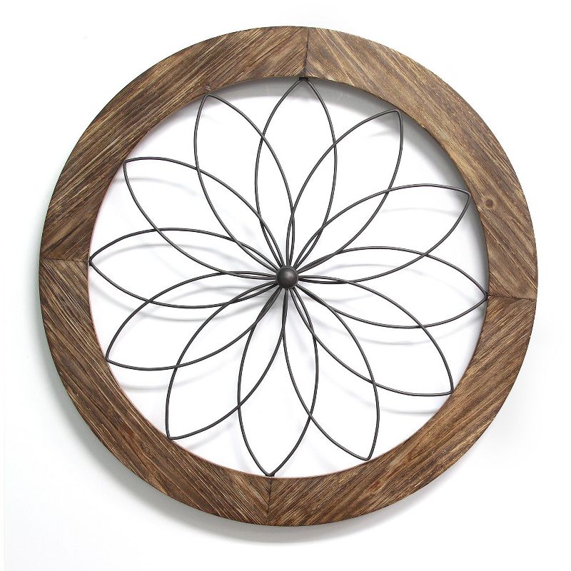 Stratton Home Decor S11570 Round Metal Natural Wood Medallion Wall Art, Brown