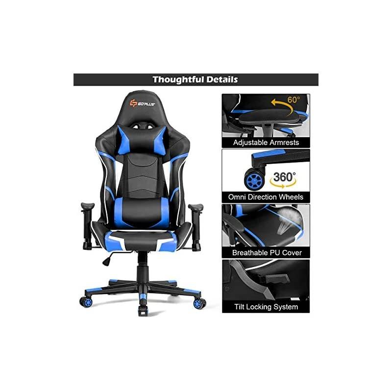 Gaming Chair, Massage Office Chair Computer Gaming Racing Chair, High Back PU Leather Adjustable Arms Headrest Ergonomic Reclining Game Chair, Rolling Swivel Executive Chair