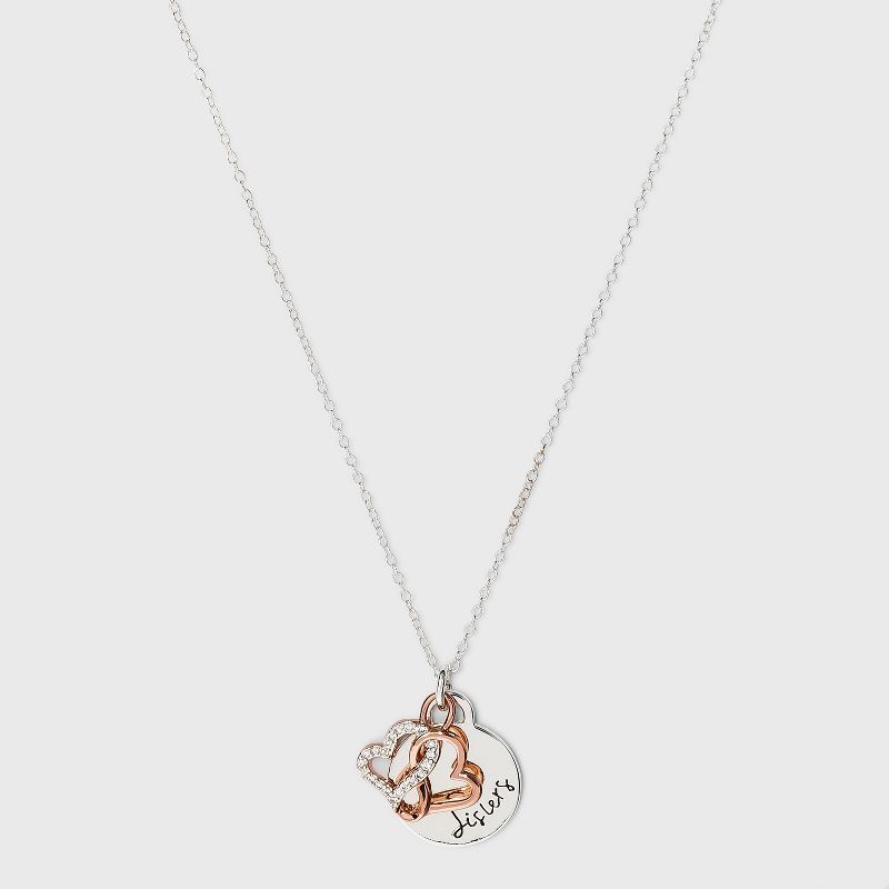 Silver Plated and Rose Gold with Cubic Zirconia Double Heart 'Sisters' Necklace - Silver