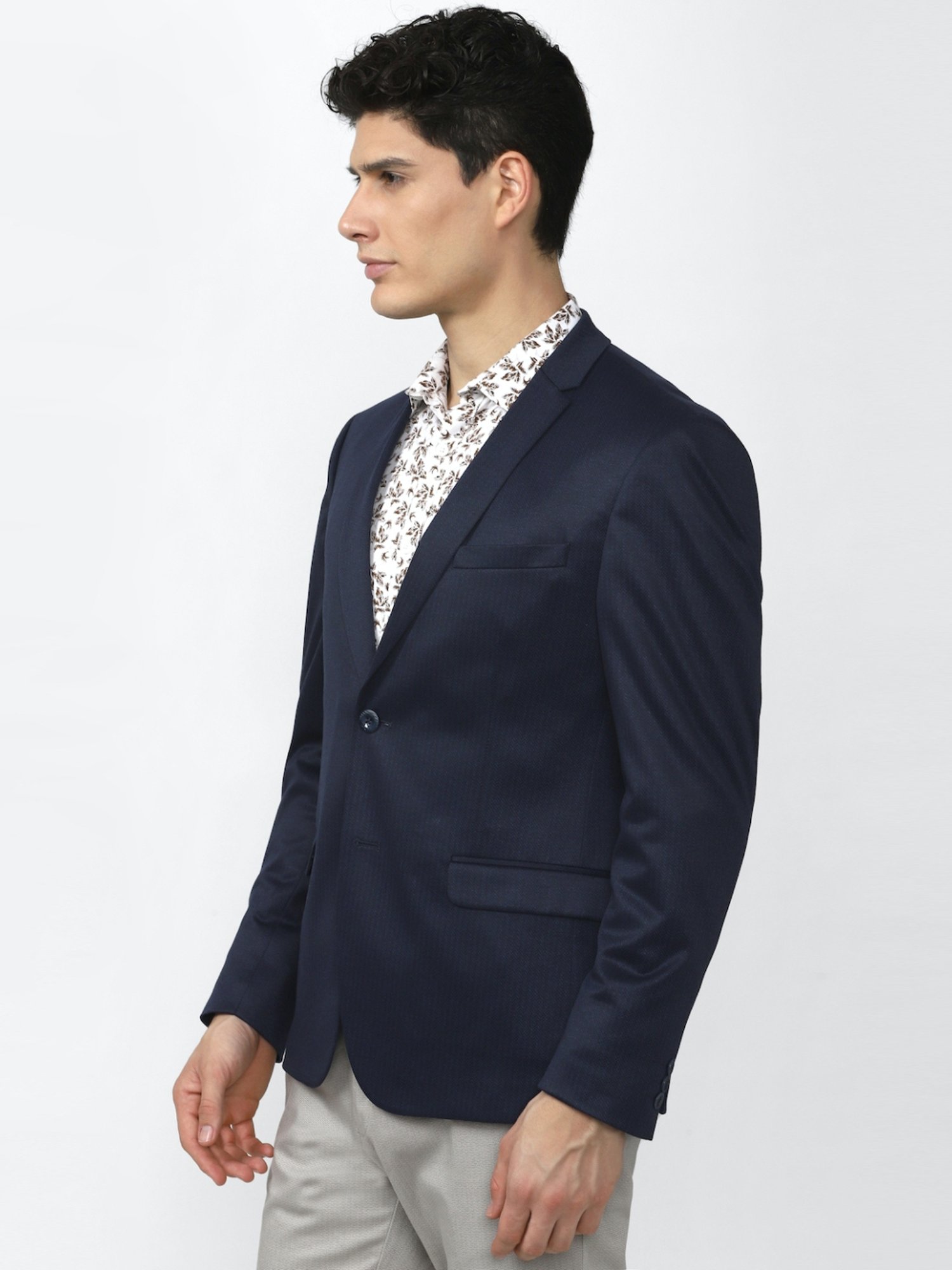 V Dot Navy Skinny Fit Blazer