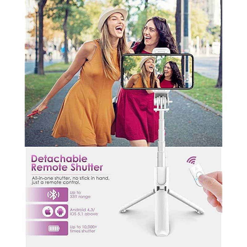 Selfie Stick Tripod,  Lightweight Aluminum All in One Extendable Selfie Stick Bluetooth with Remote Compatible with iPhone 12/12 Pro/XS Max/11/XS/XR/8P, Galaxy S20/S10/S9, Gopro, Small Camera