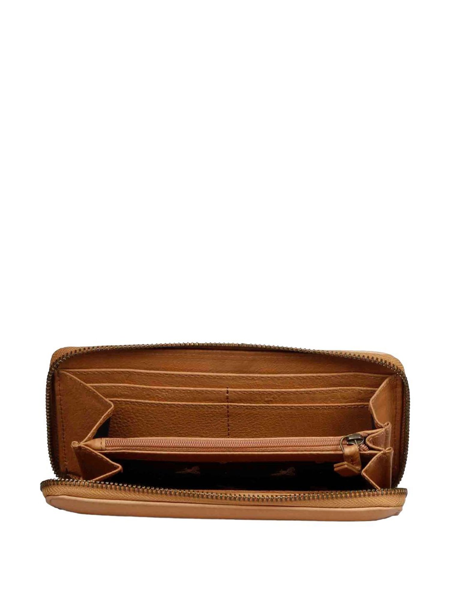 Saint G Tan Solid Zip Around Wallet for women