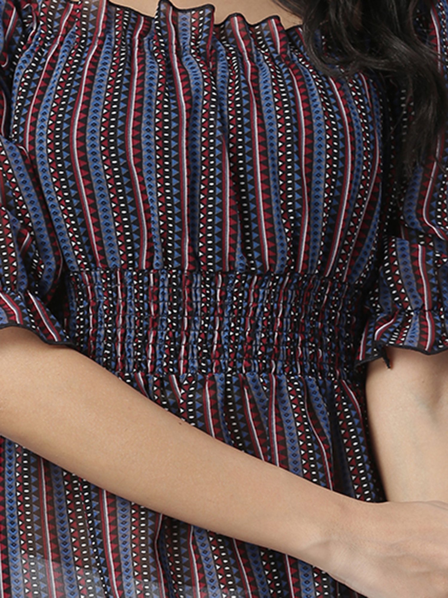 KASSUALLY Black & Blue Striped Peplum Top