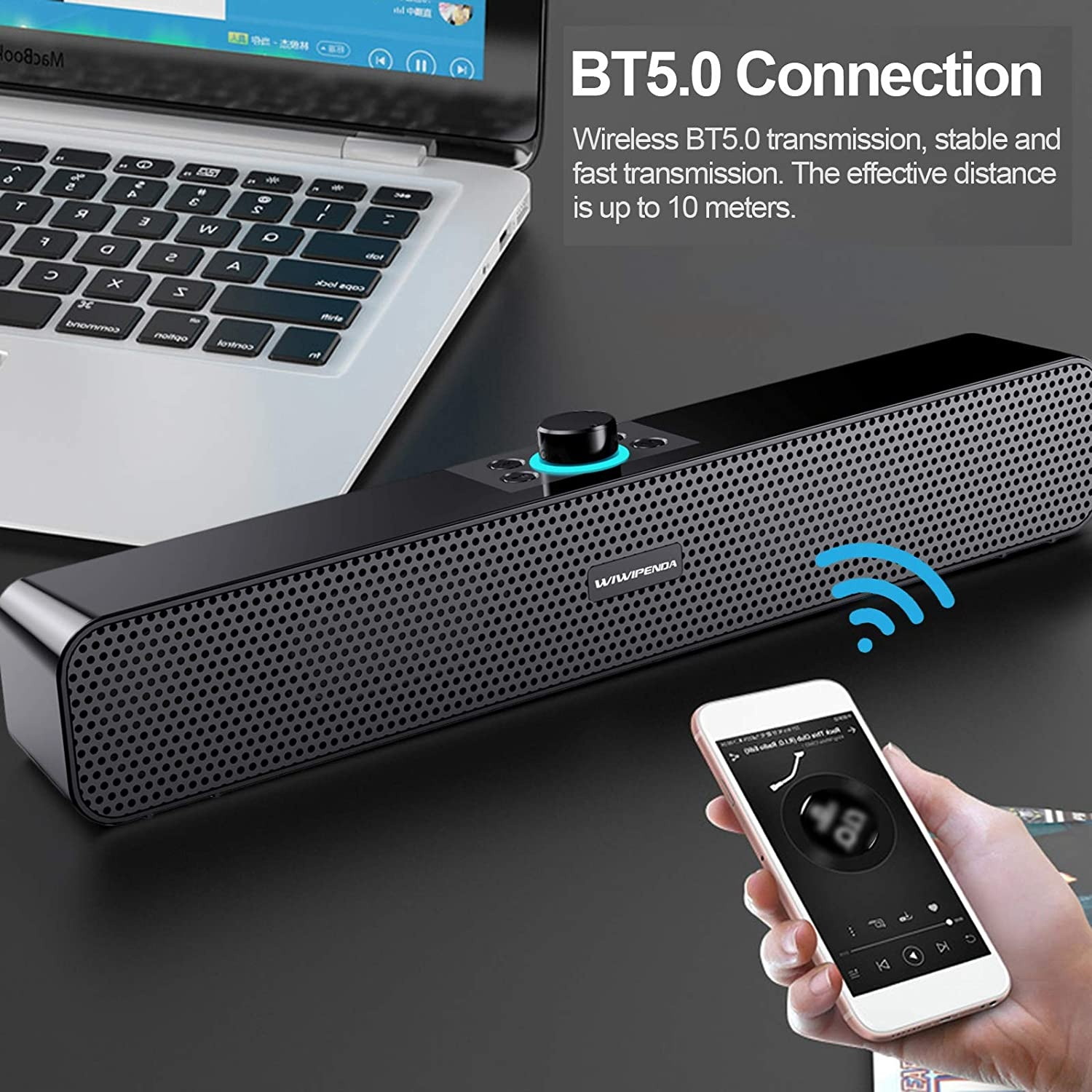 Docooler Desktop Speaker Portable Sound Bar Wireless BT5.0 Speakers Home Theater Soundbar AUX in USB TF Card Music Playback for TV Latop PC Smartphone