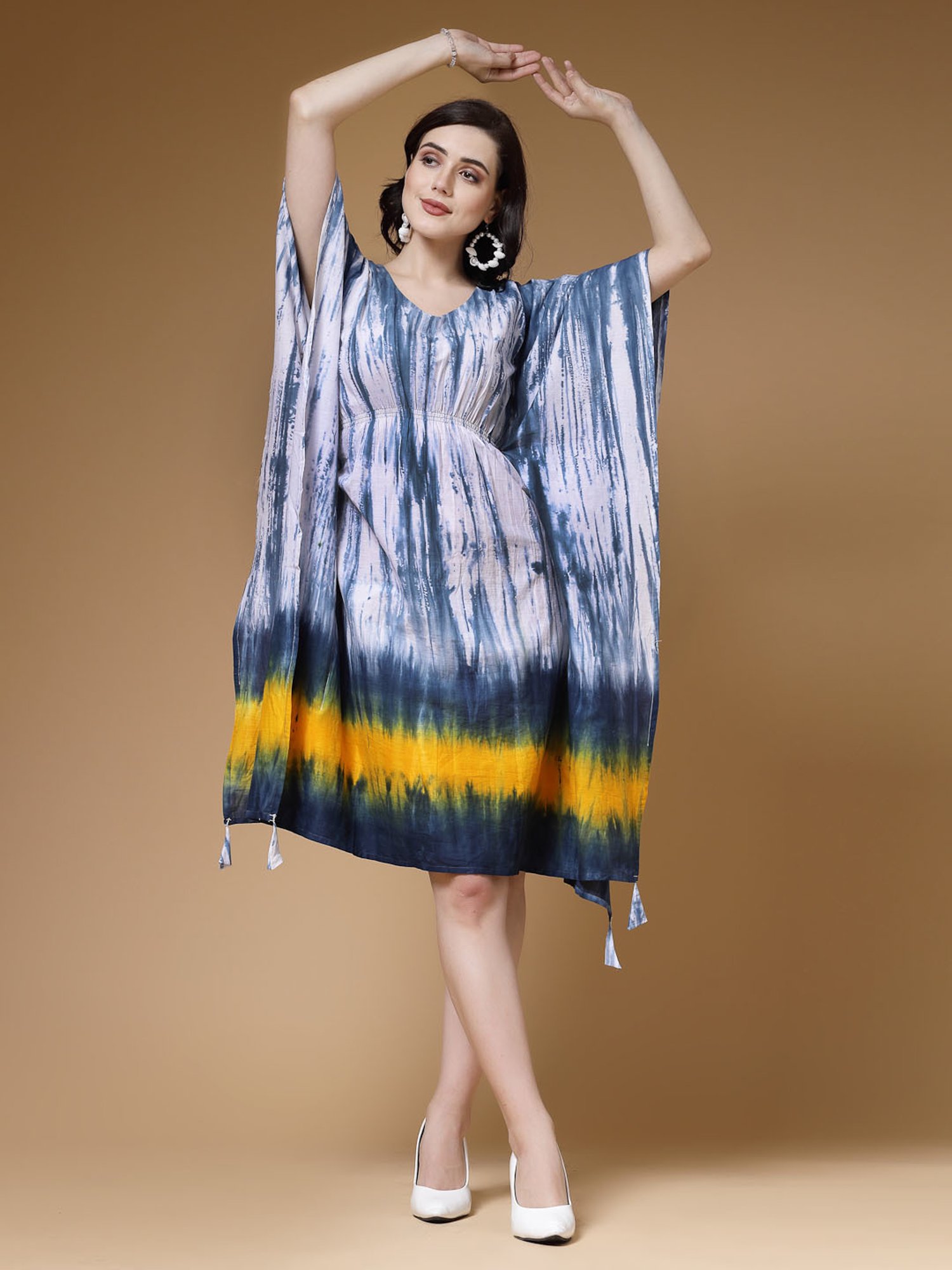 Indibelle Blue Cotton Tie-Dye Kaftan Ethnic Dress