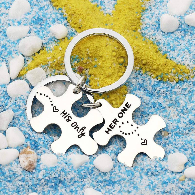 Couple Key Chain Set Gifts for Husband Wife Boyfriend Girlfriend - Her one His Only Pack of 2 Valentine